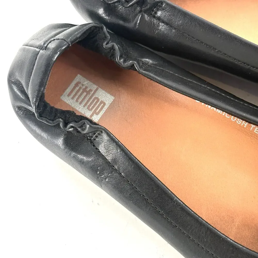 FitFlop Twiss Crystal Ballet Flat 6 Black Leather Fit Flop Comfort Slip On